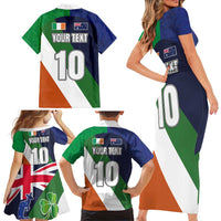 Custom Ireland and Australia Family Matching Short Sleeve Bodycon Dress and Hawaiian Shirt Shamrocks and Aboriginal Art