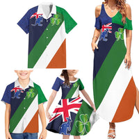 Custom Ireland and Australia Family Matching Summer Maxi Dress and Hawaiian Shirt Shamrocks and Aboriginal Art