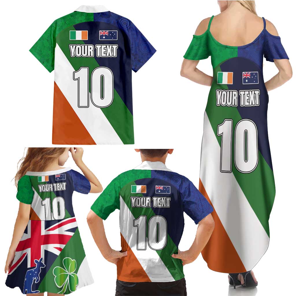 Custom Ireland and Australia Family Matching Summer Maxi Dress and Hawaiian Shirt Shamrocks and Aboriginal Art