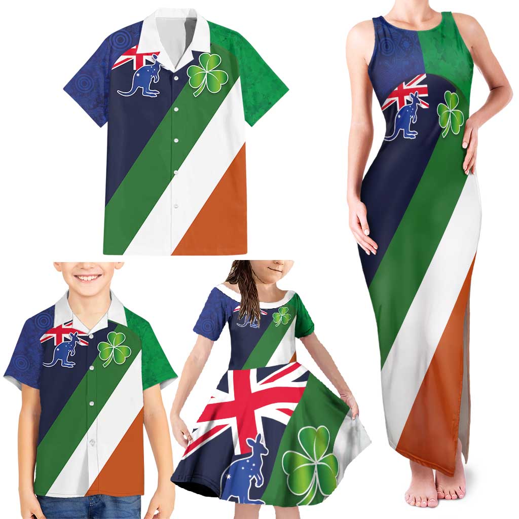 Custom Ireland and Australia Family Matching Tank Maxi Dress and Hawaiian Shirt Shamrocks and Aboriginal Art