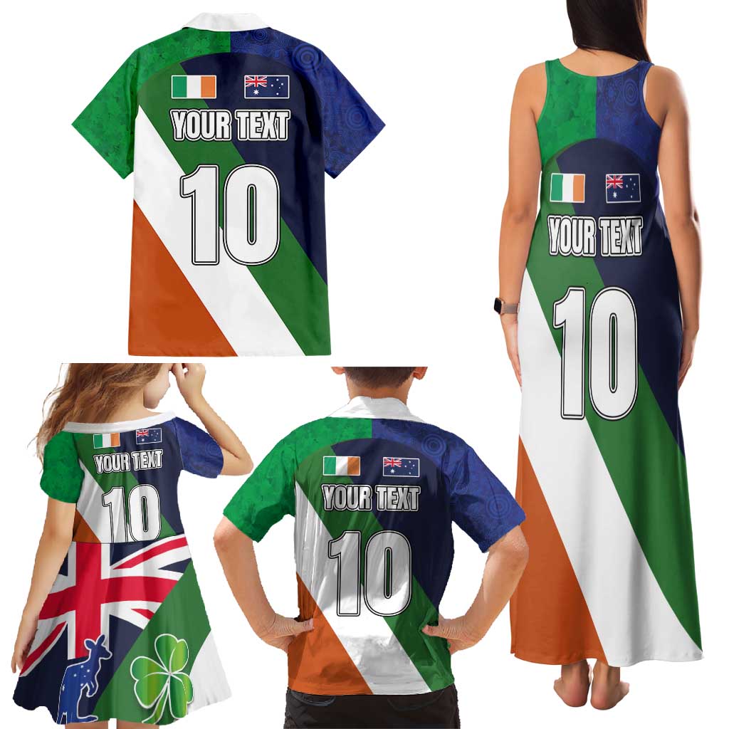 Custom Ireland and Australia Family Matching Tank Maxi Dress and Hawaiian Shirt Shamrocks and Aboriginal Art