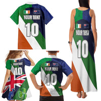 Custom Ireland and Australia Family Matching Tank Maxi Dress and Hawaiian Shirt Shamrocks and Aboriginal Art
