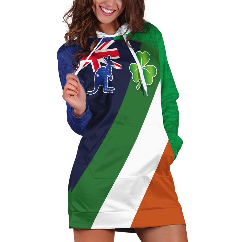 Custom Ireland and Australia Hoodie Dress Shamrocks and Aboriginal Art