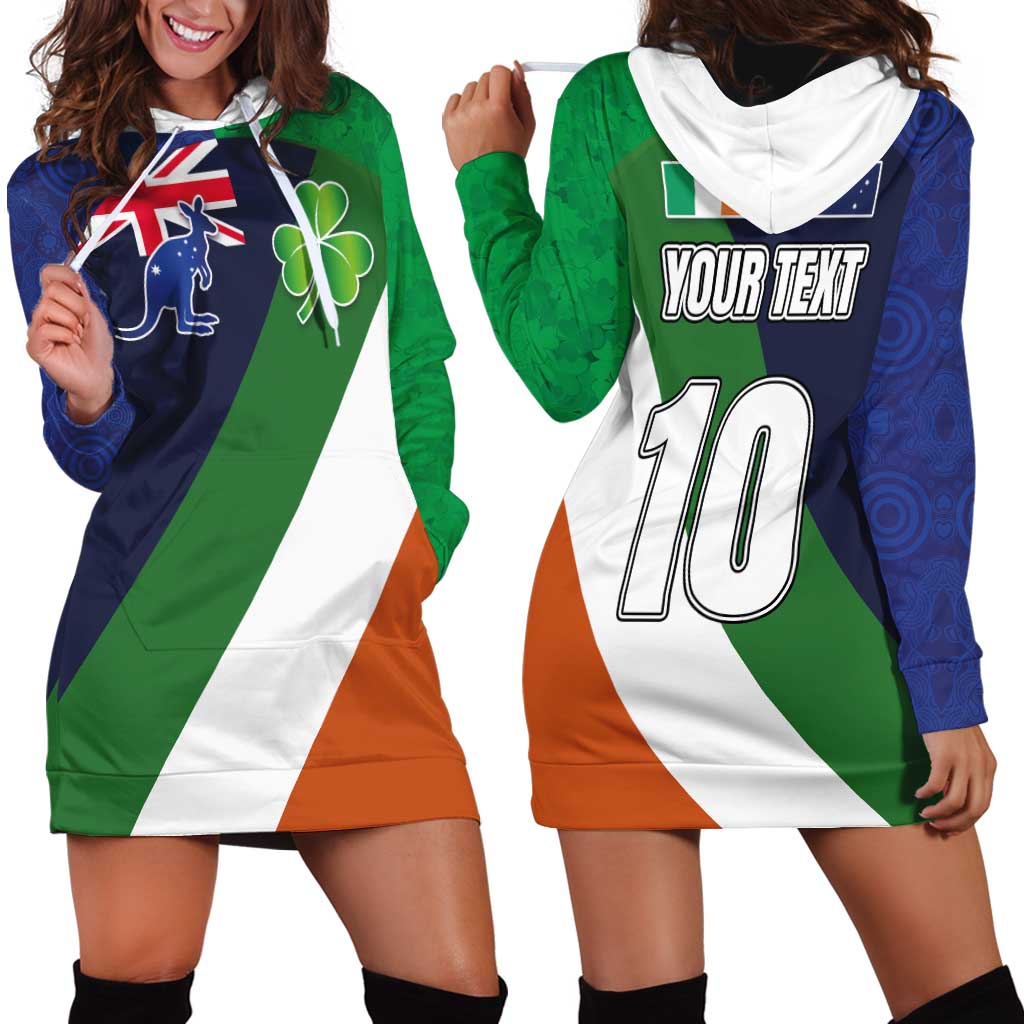 Custom Ireland and Australia Hoodie Dress Shamrocks and Aboriginal Art