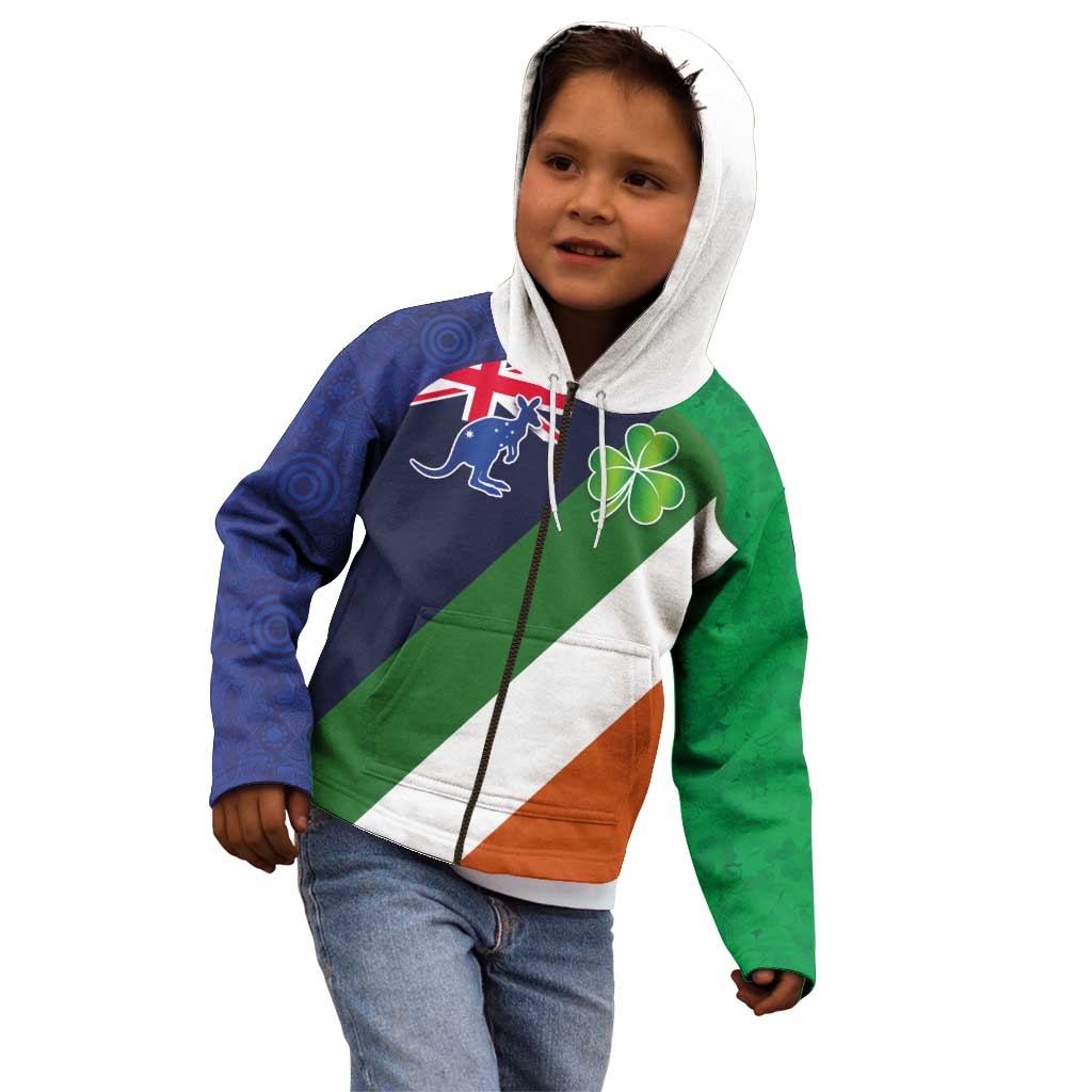 Custom Ireland and Australia Kid Hoodie Shamrocks and Aboriginal Art