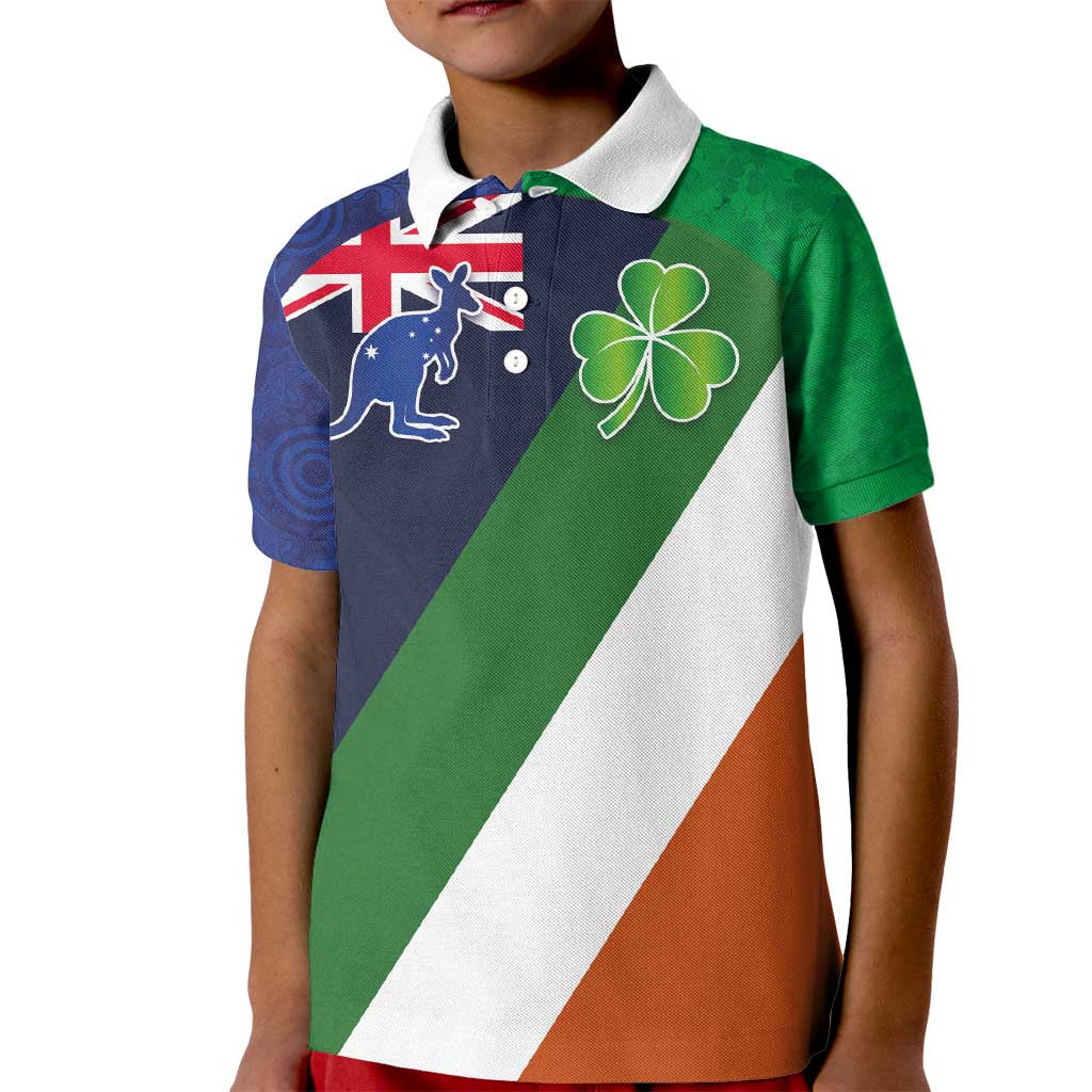 Custom Ireland and Australia Kid Polo Shirt Shamrocks and Aboriginal Art