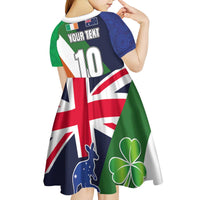 Custom Ireland and Australia Kid Short Sleeve Dress Shamrocks and Aboriginal Art