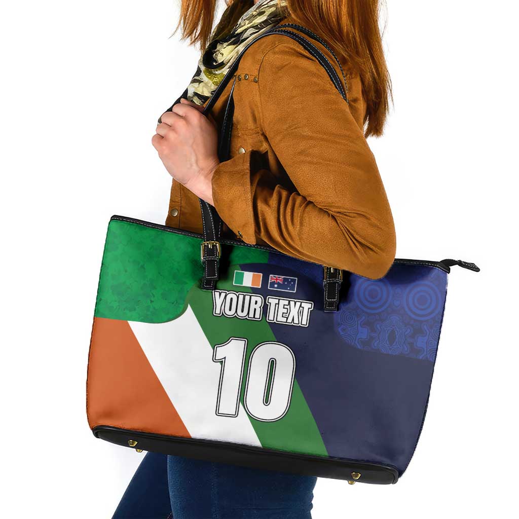 Custom Ireland and Australia Leather Tote Bag Shamrocks and Aboriginal Art