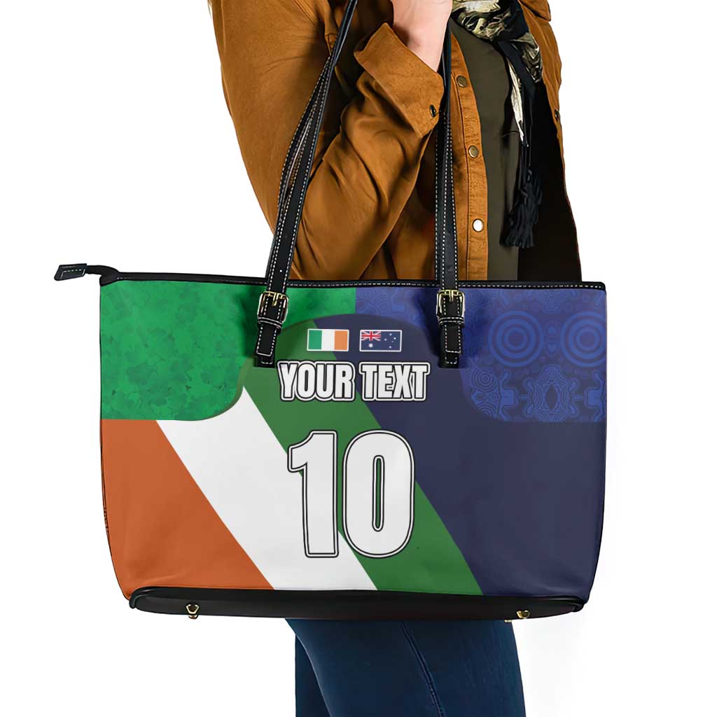 Custom Ireland and Australia Leather Tote Bag Shamrocks and Aboriginal Art