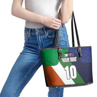 Custom Ireland and Australia Leather Tote Bag Shamrocks and Aboriginal Art