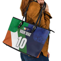 Custom Ireland and Australia Leather Tote Bag Shamrocks and Aboriginal Art