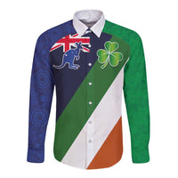 Custom Ireland and Australia Long Sleeve Button Shirt Shamrocks and Aboriginal Art