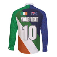 Custom Ireland and Australia Long Sleeve Button Shirt Shamrocks and Aboriginal Art