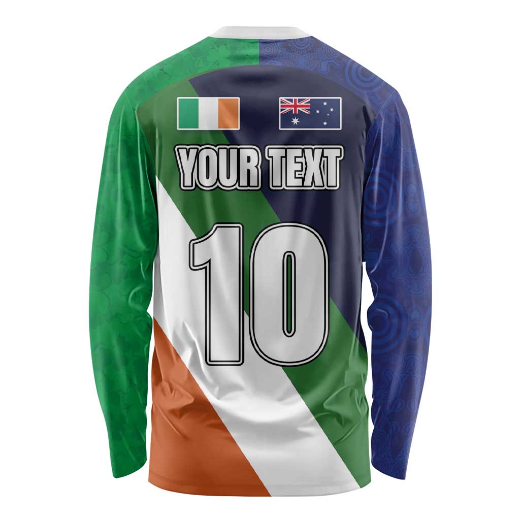 Custom Ireland and Australia Long Sleeve Shirt Shamrocks and Aboriginal Art