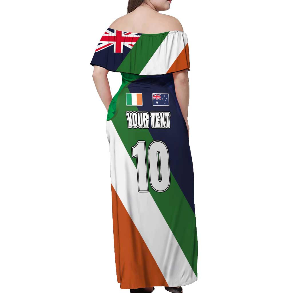 Custom Ireland and Australia Off Shoulder Maxi Dress Shamrocks and Aboriginal Art