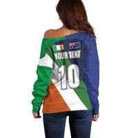 Custom Ireland and Australia Off Shoulder Sweater Shamrocks and Aboriginal Art