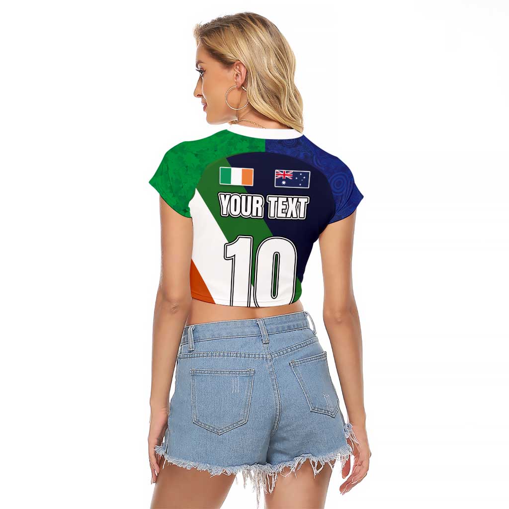 Custom Ireland and Australia Raglan Cropped T Shirt Shamrocks and Aboriginal Art