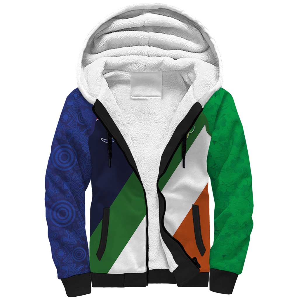 Custom Ireland and Australia Sherpa Hoodie Shamrocks and Aboriginal Art