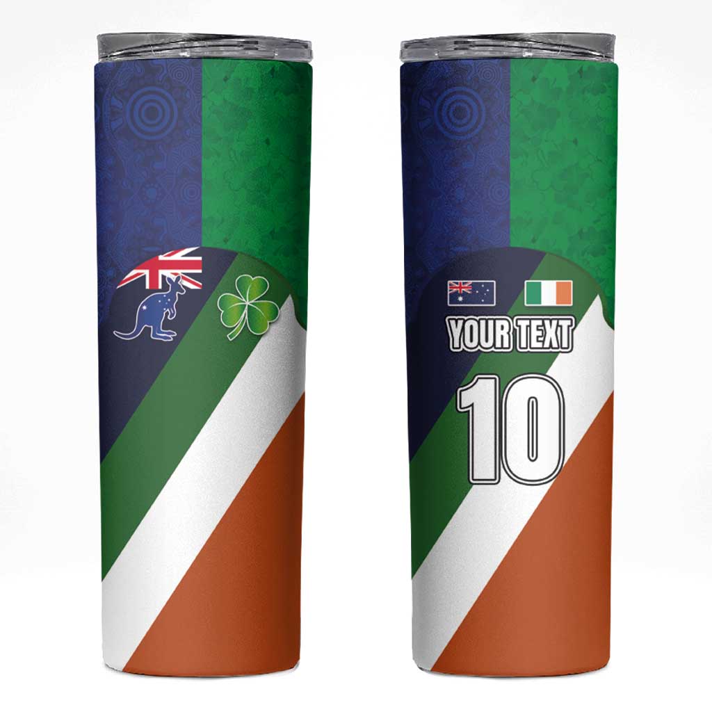 Custom Ireland and Australia Skinny Tumbler Shamrocks and Aboriginal Art