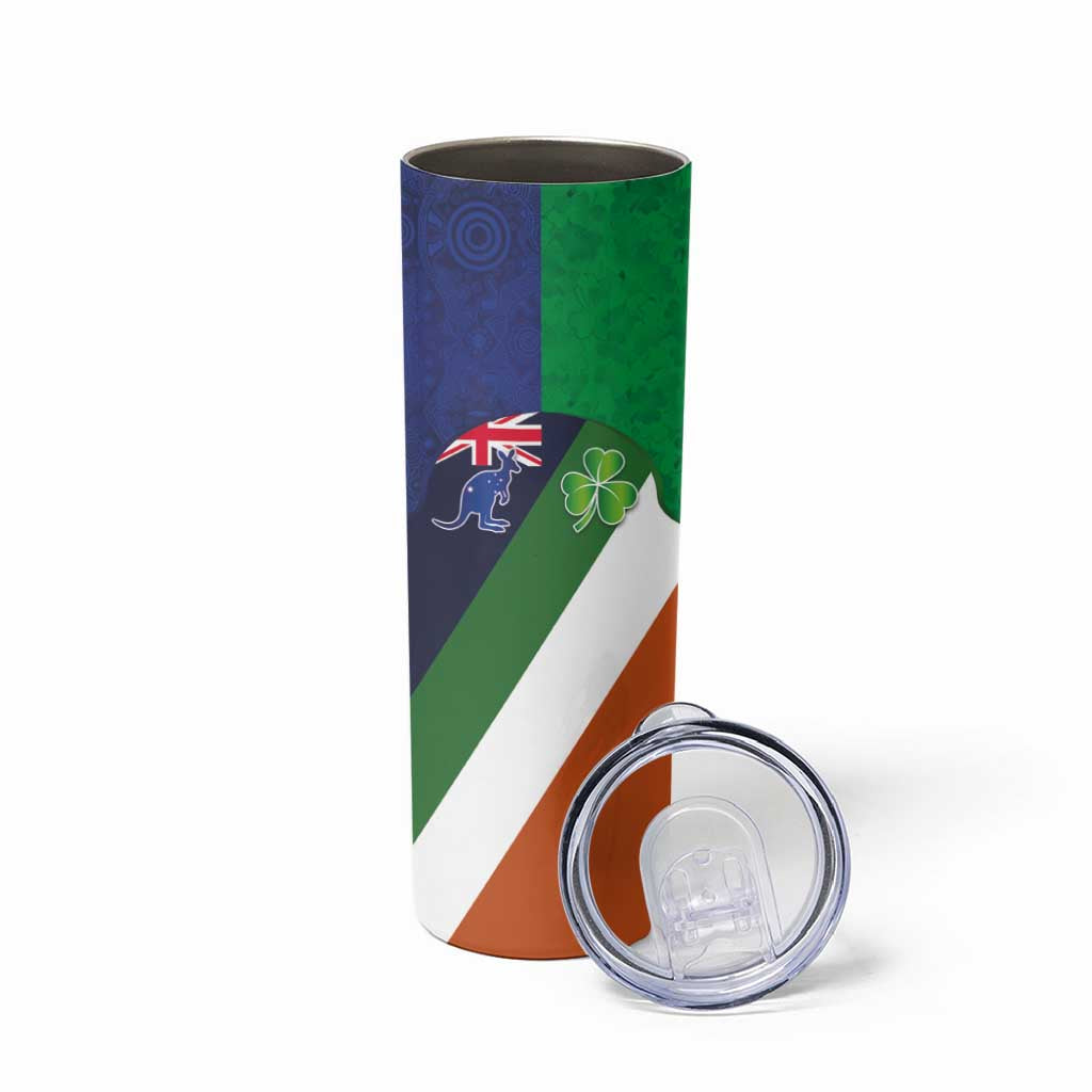 Custom Ireland and Australia Skinny Tumbler Shamrocks and Aboriginal Art