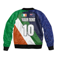 Custom Ireland and Australia Sleeve Zip Bomber Jacket Shamrocks and Aboriginal Art