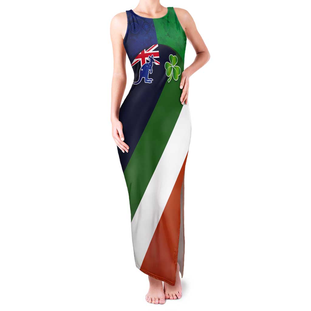 Custom Ireland and Australia Tank Maxi Dress Shamrocks and Aboriginal Art