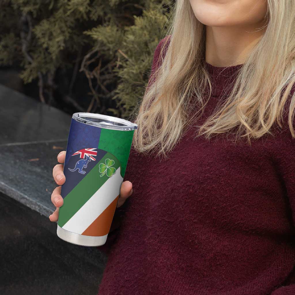 Custom Ireland and Australia Tumbler Cup Shamrocks and Aboriginal Art