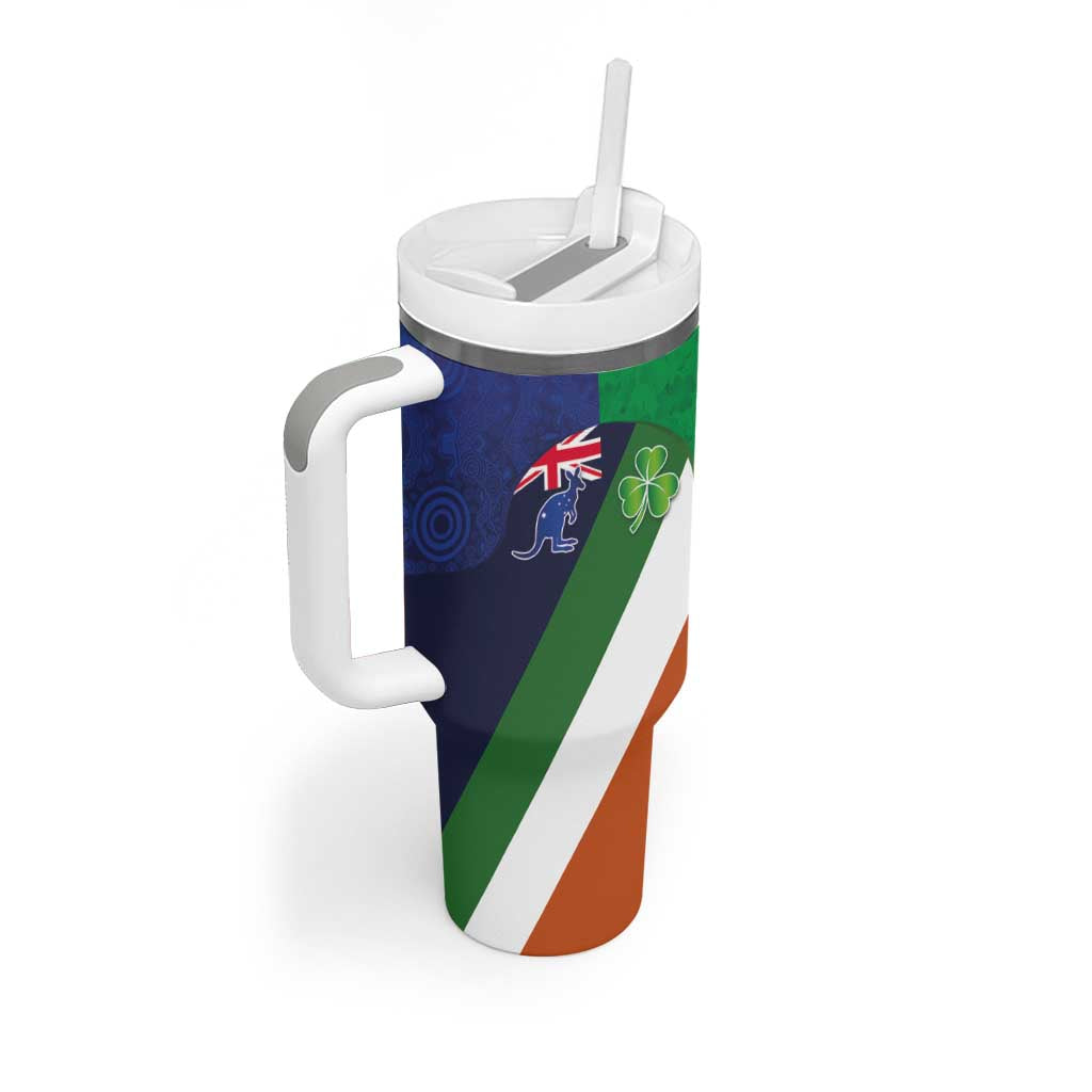 Custom Ireland and Australia Tumbler With Handle Shamrocks and Aboriginal Art