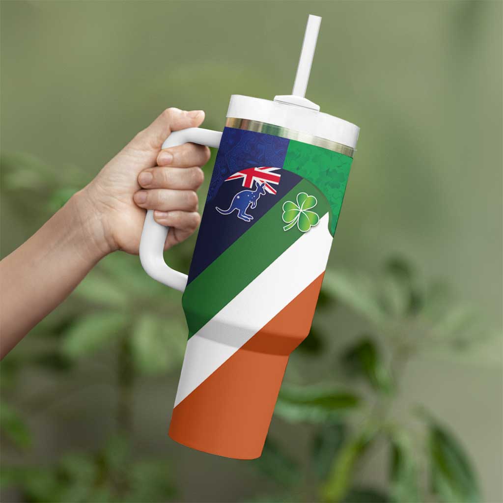 Custom Ireland and Australia Tumbler With Handle Shamrocks and Aboriginal Art