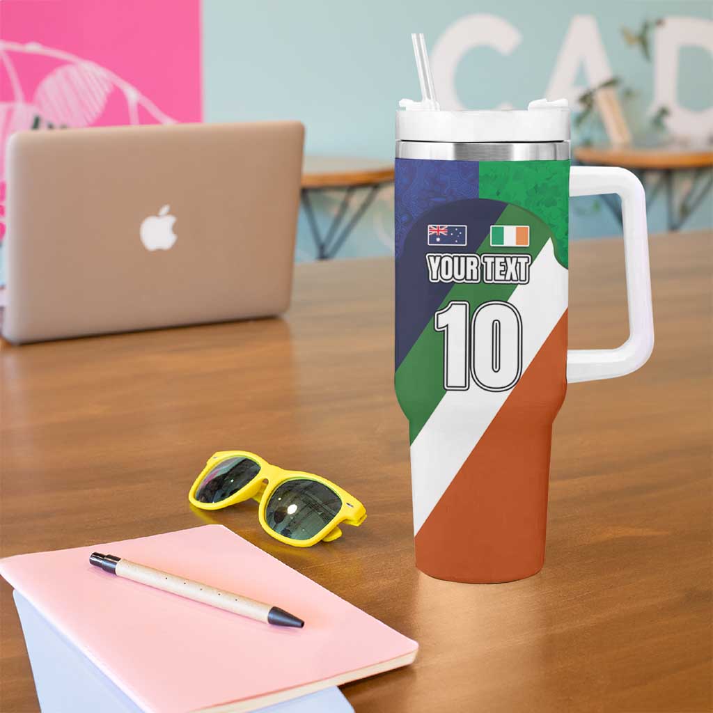 Custom Ireland and Australia Tumbler With Handle Shamrocks and Aboriginal Art