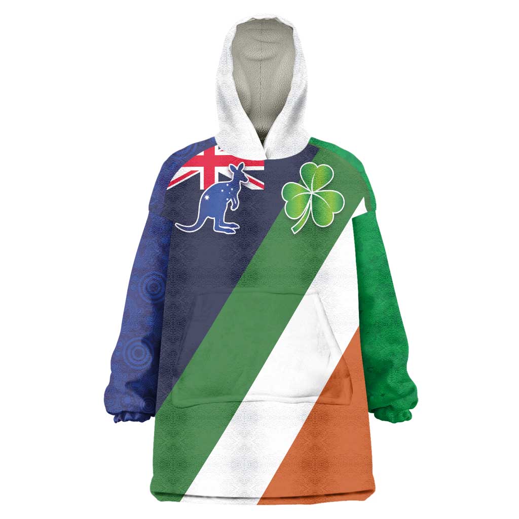 Custom Ireland and Australia Wearable Blanket Hoodie Shamrocks and Aboriginal Art