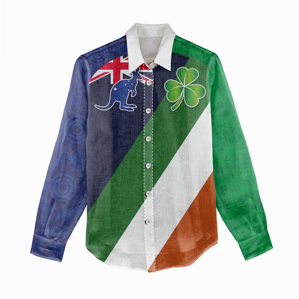 Custom Ireland and Australia Women Casual Shirt Shamrocks and Aboriginal Art