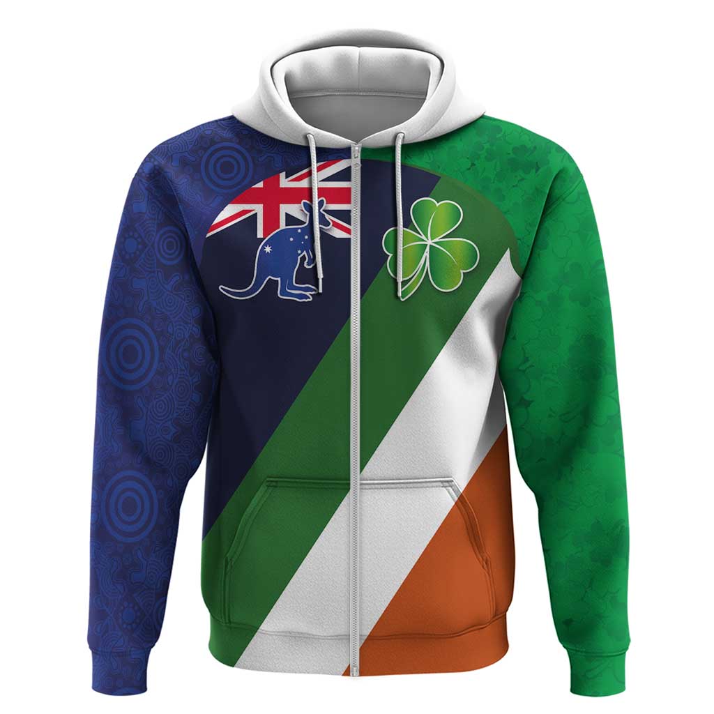 Custom Ireland and Australia Zip Hoodie Shamrocks and Aboriginal Art