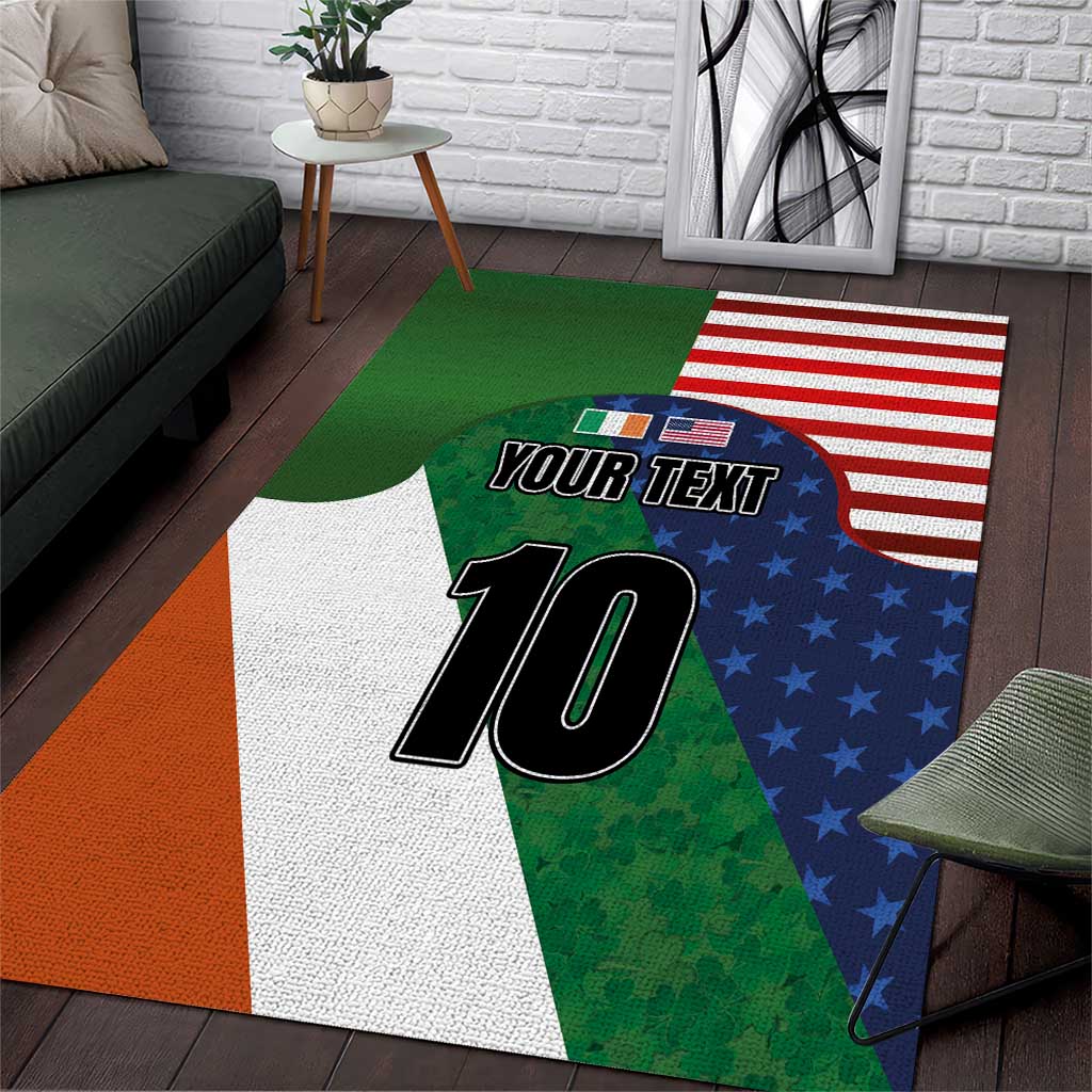 Custom Ireland and United States Area Rug Shamrocks and American Flag Style