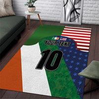 Custom Ireland and United States Area Rug Shamrocks and American Flag Style
