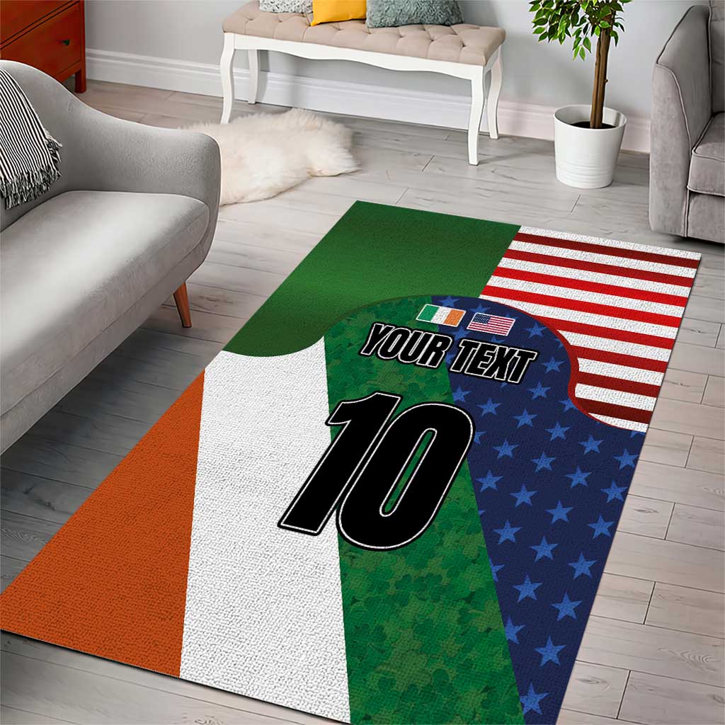 Custom Ireland and United States Area Rug Shamrocks and American Flag Style
