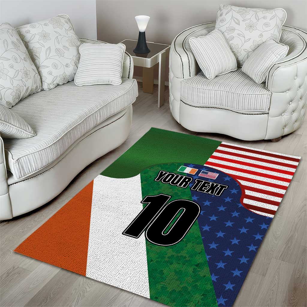 Custom Ireland and United States Area Rug Shamrocks and American Flag Style