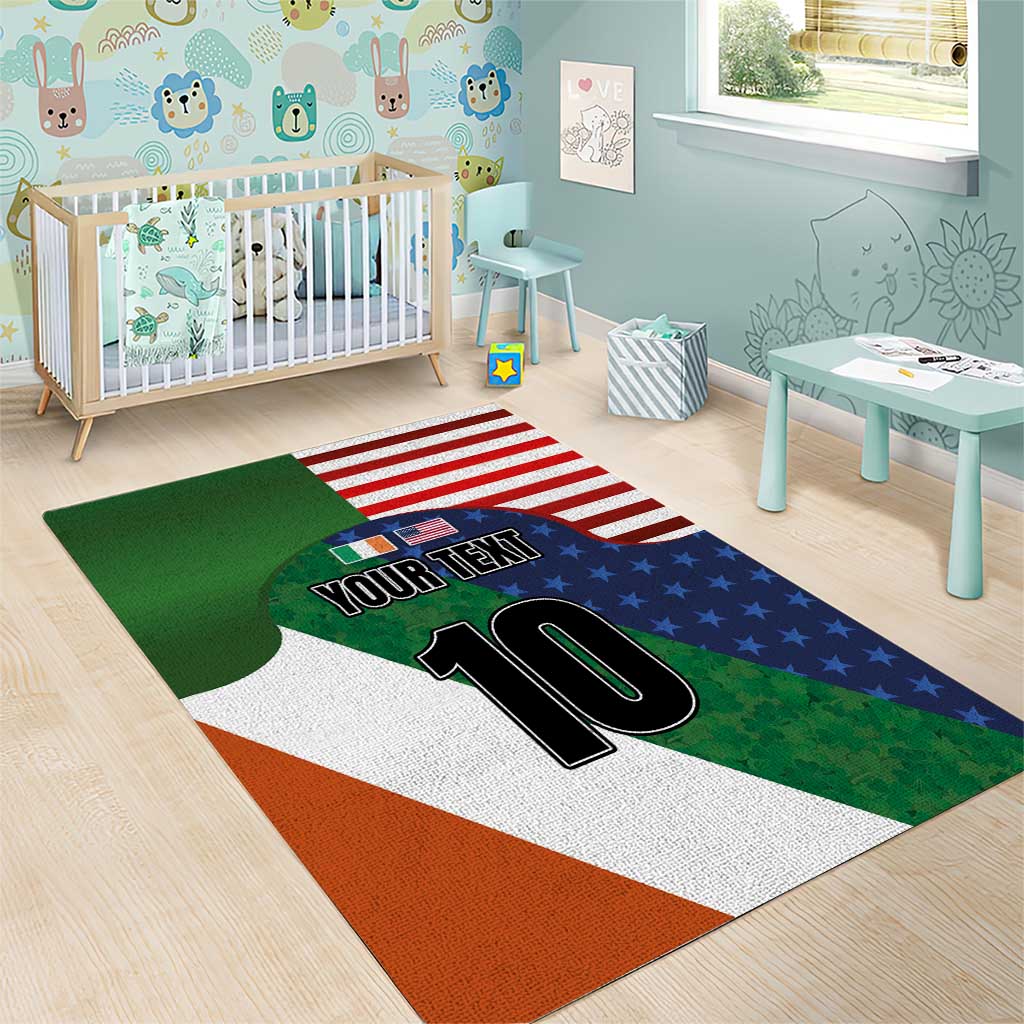Custom Ireland and United States Area Rug Shamrocks and American Flag Style