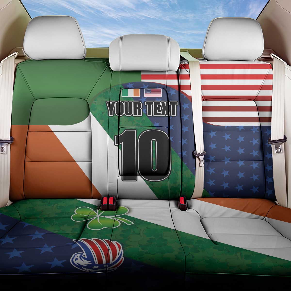 Custom Ireland and United States Back Car Seat Cover Shamrocks and American Flag Style
