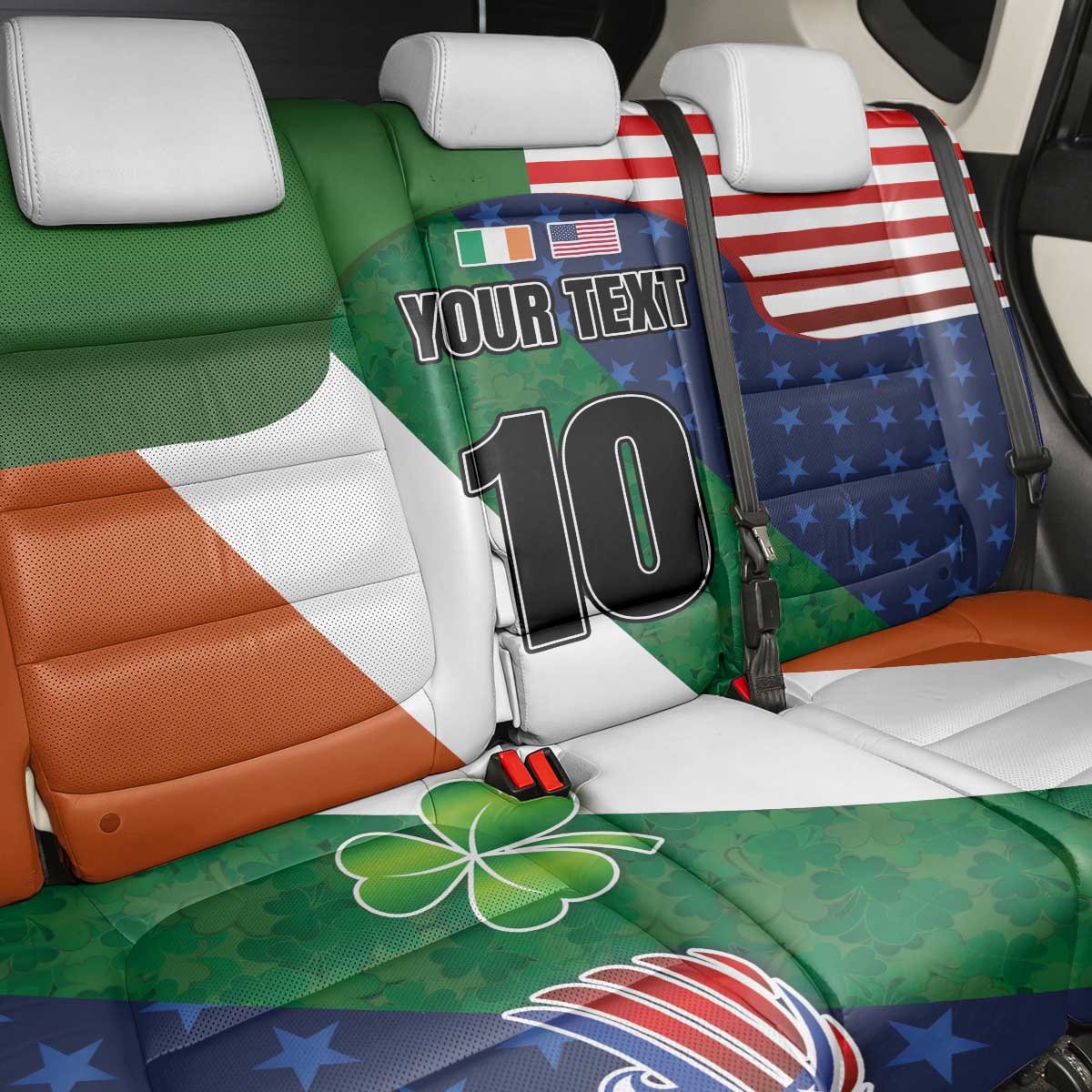 Custom Ireland and United States Back Car Seat Cover Shamrocks and American Flag Style