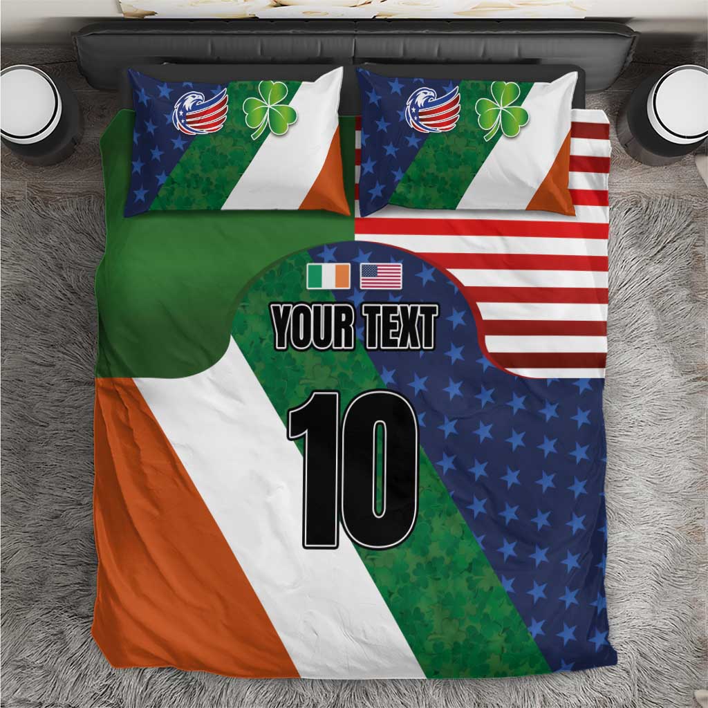 Custom Ireland and United States Bedding Set Shamrocks and American Flag Style