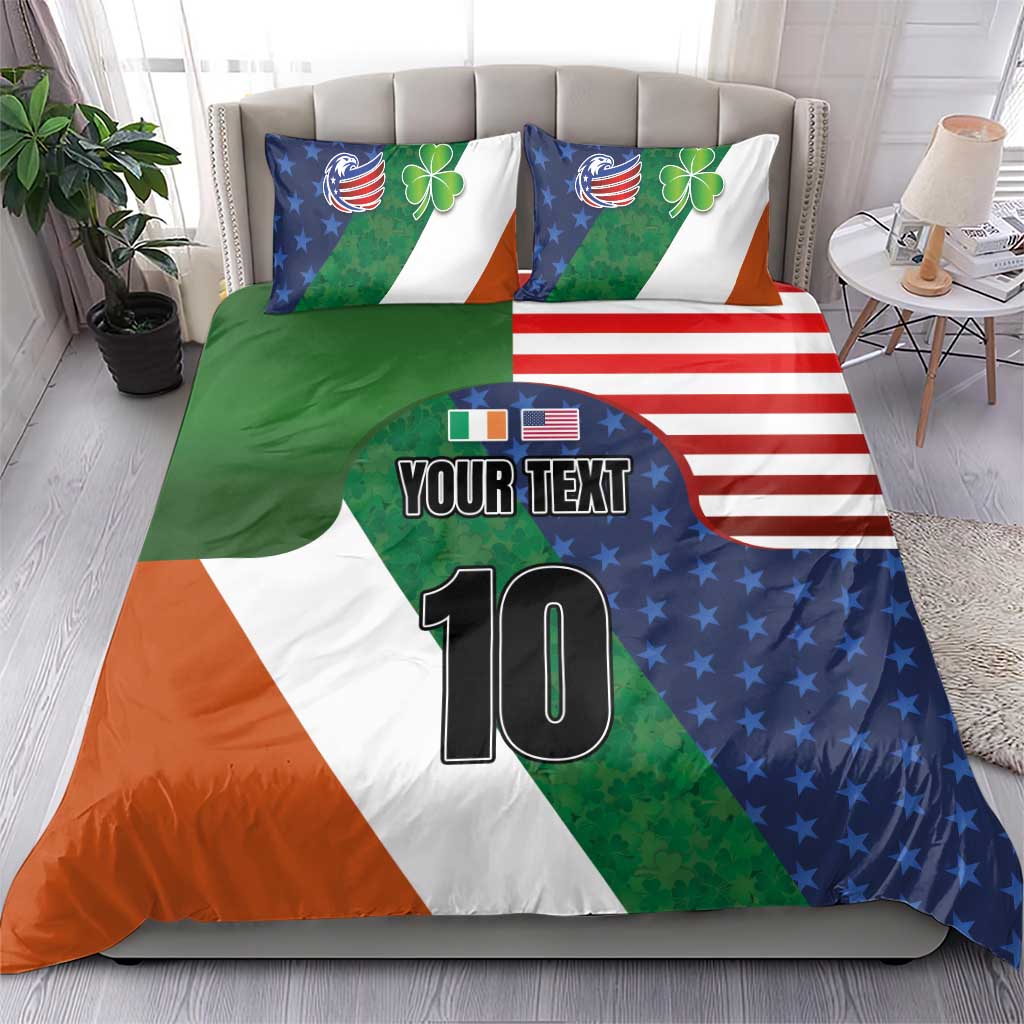 Custom Ireland and United States Bedding Set Shamrocks and American Flag Style