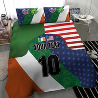 Custom Ireland and United States Bedding Set Shamrocks and American Flag Style