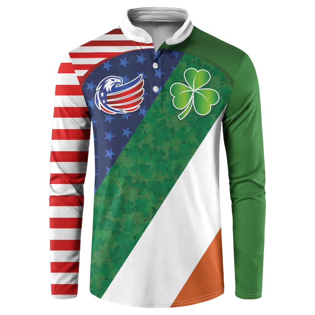 Custom Ireland and United States Button Sweatshirt Shamrocks and American Flag Style