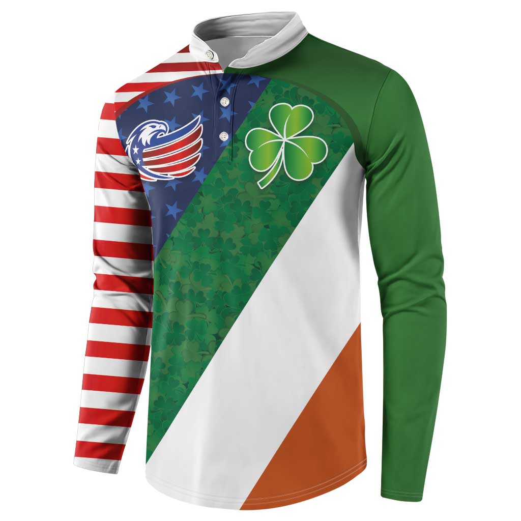 Custom Ireland and United States Button Sweatshirt Shamrocks and American Flag Style