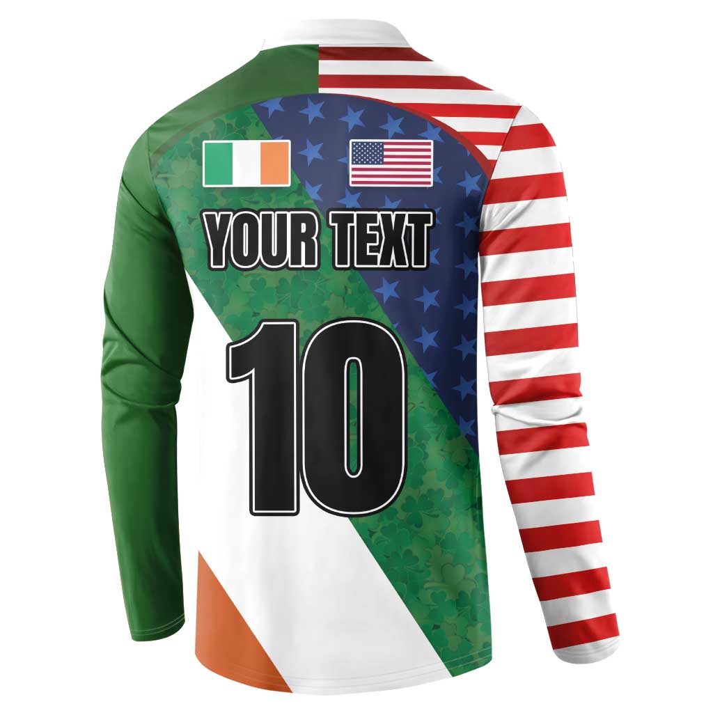Custom Ireland and United States Button Sweatshirt Shamrocks and American Flag Style