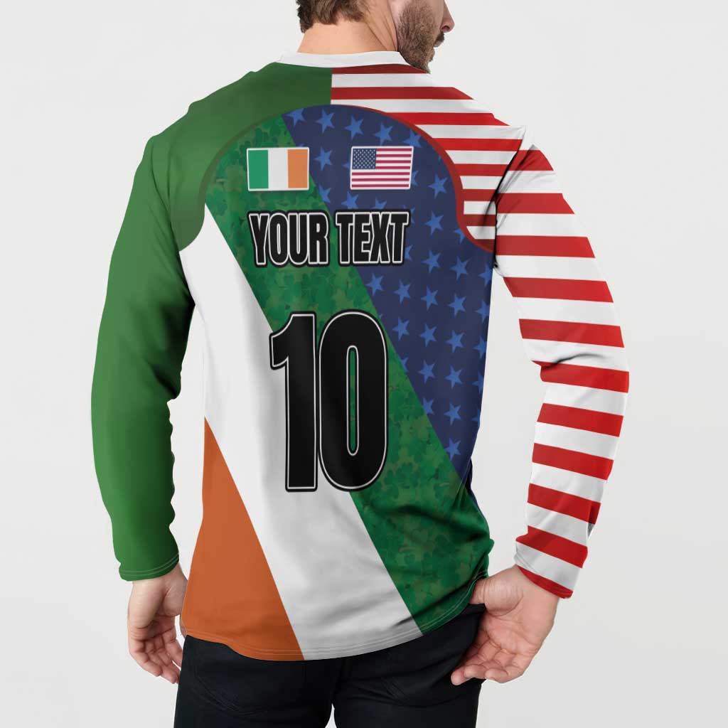 Custom Ireland and United States Button Sweatshirt Shamrocks and American Flag Style