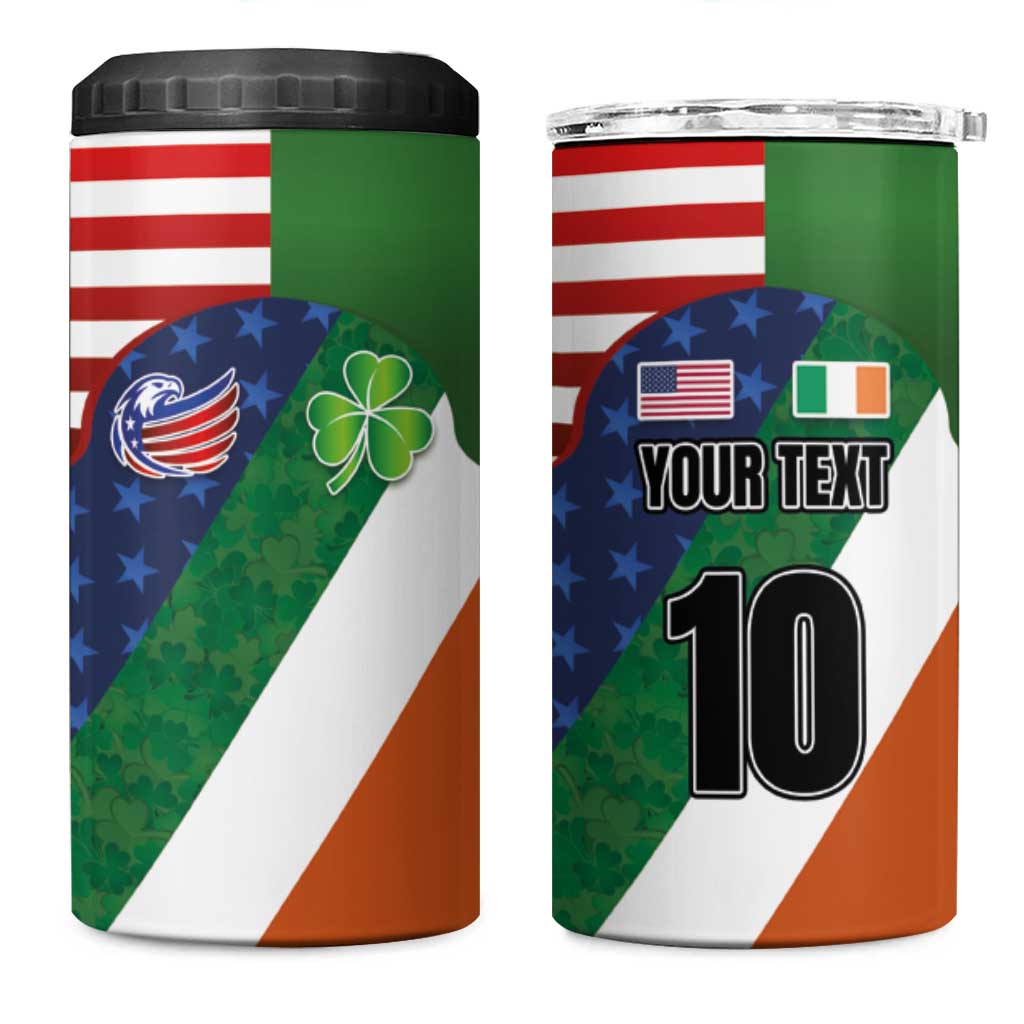 Custom Ireland and United States 4 in 1 Can Cooler Tumbler Shamrocks and American Flag Style