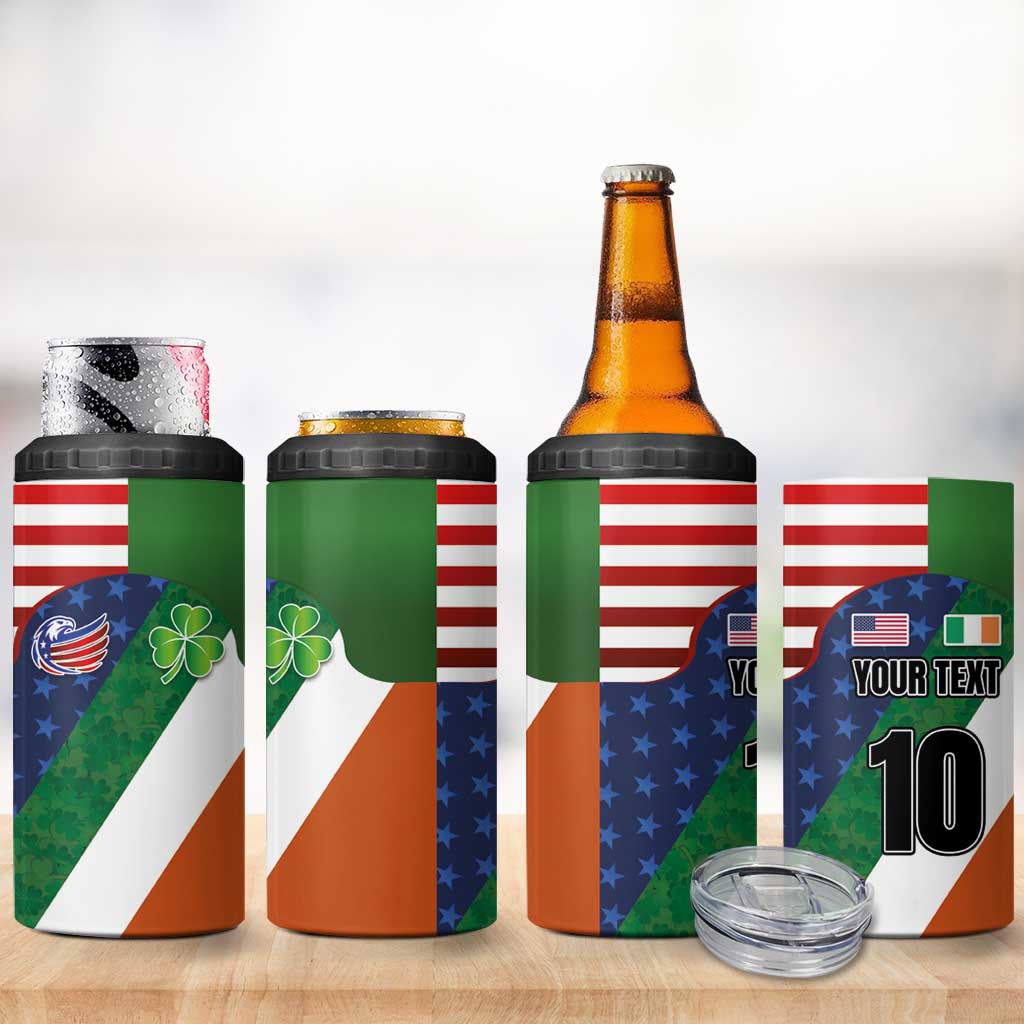 Custom Ireland and United States 4 in 1 Can Cooler Tumbler Shamrocks and American Flag Style