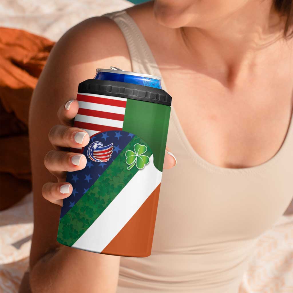 Custom Ireland and United States 4 in 1 Can Cooler Tumbler Shamrocks and American Flag Style